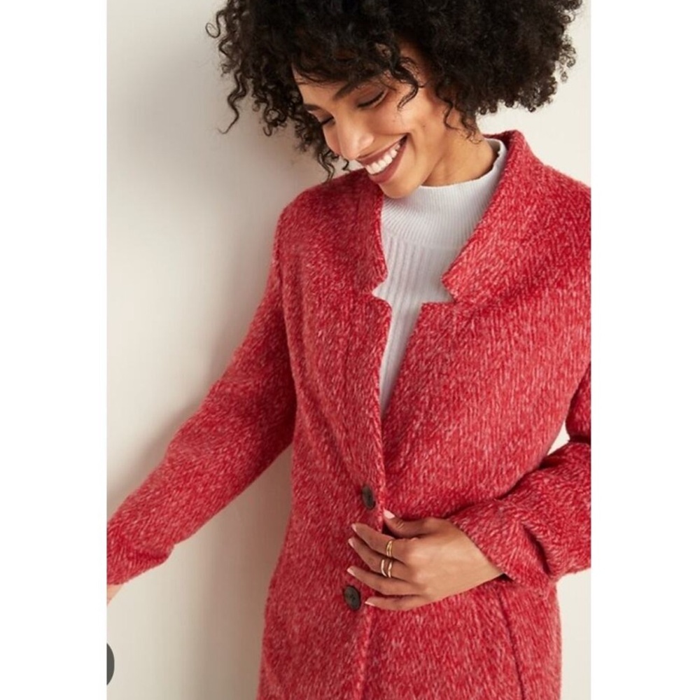 Old Navy Red Cozy relaxed textured wool blend cardi coat jacket cardigan size XS